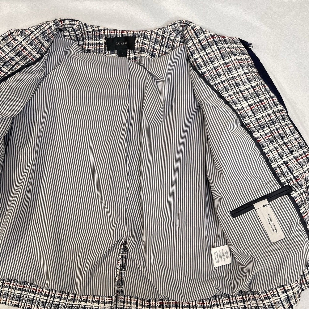 J Crew Womens Size 2 Tweed Jacket Red White Blue Academia Preppy Office Career - Picture 5 of 13